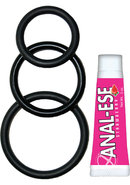 Super Cock Kit Silicone Cock Rings And Anal-ese - Black