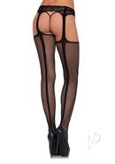 Leg Avenue Faux Lace Up Dual Net Backseam Stockings With...